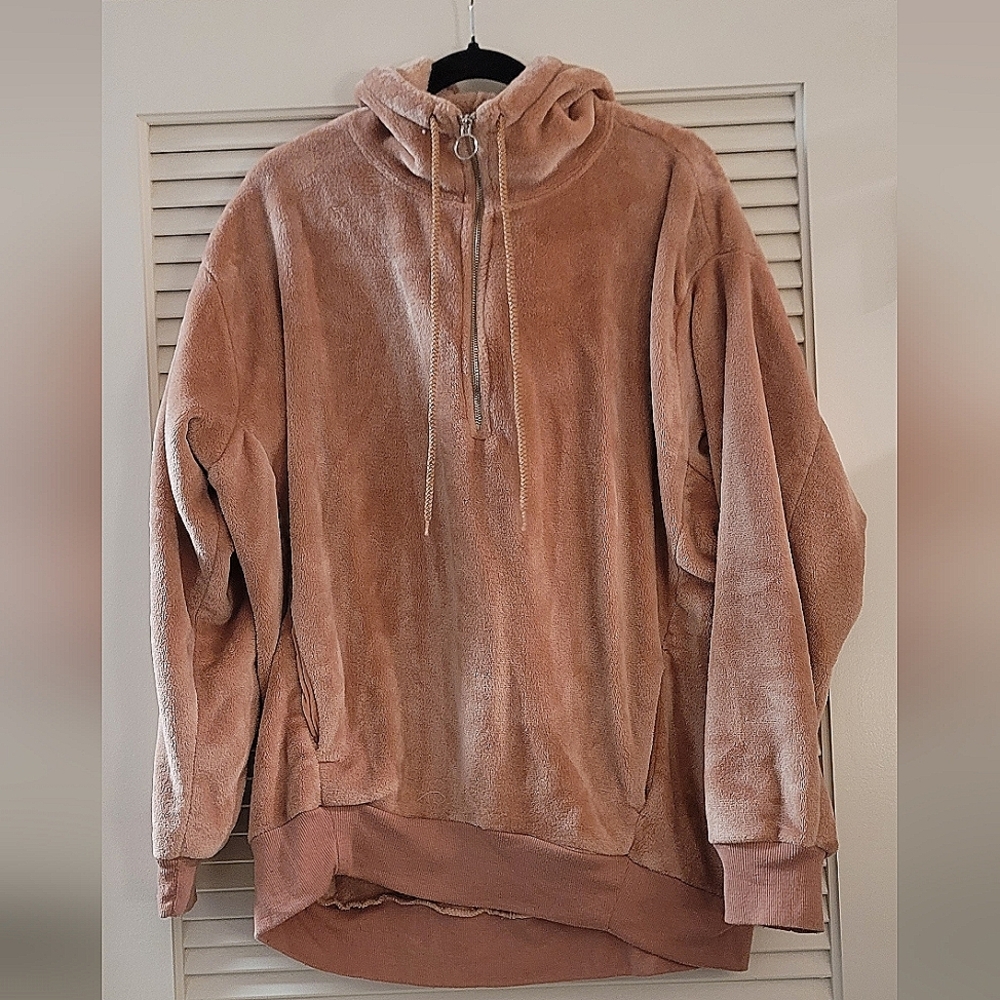 Express- Long Oversized Cozy Fleece Lounge Pink Hoodie W Drawstring & Pockets